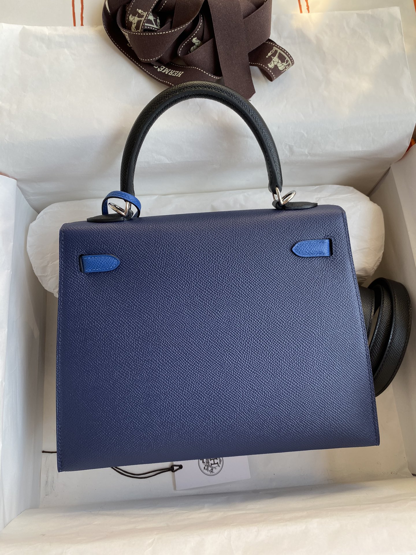 Hermes Kelly 25cm Handbag Shoulder Bag in Deep Blue Epsom Leather